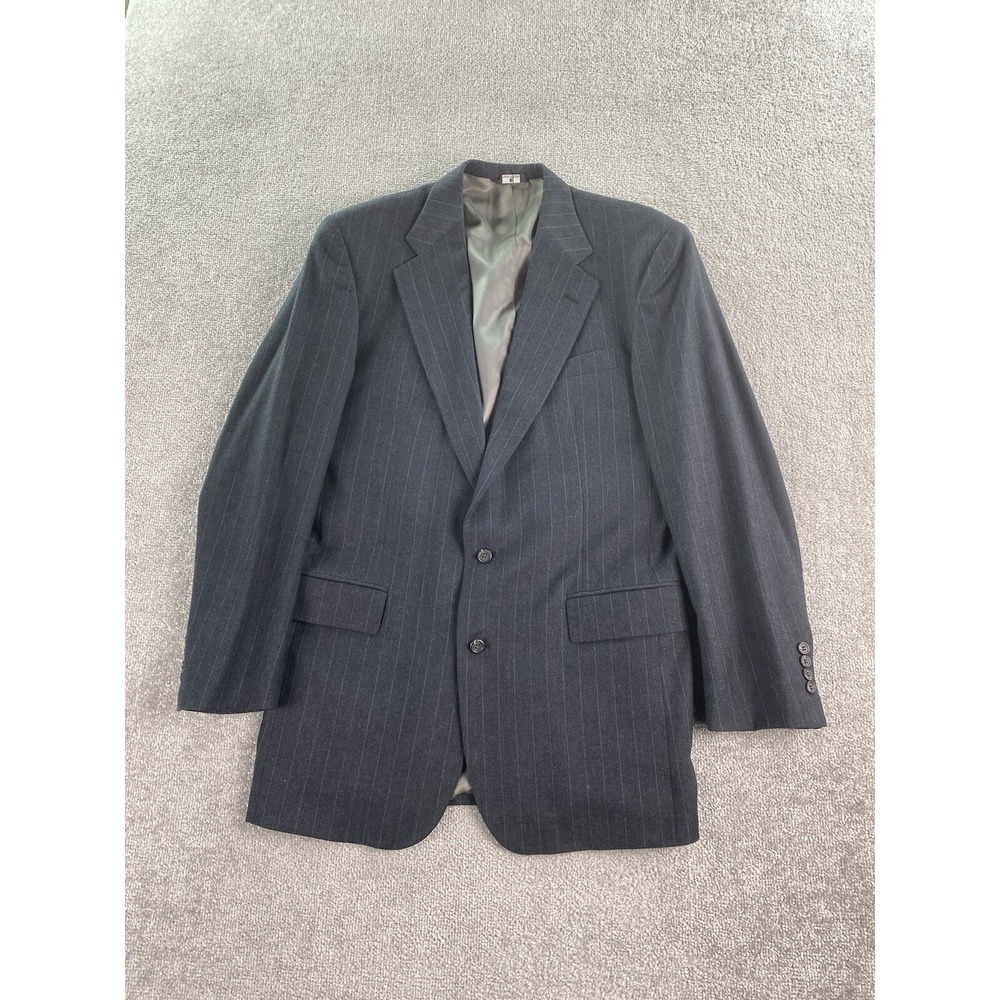 Polo University Club Suit Jacket 44 L Gray Wool Striped Ralph Lauren Logo USA